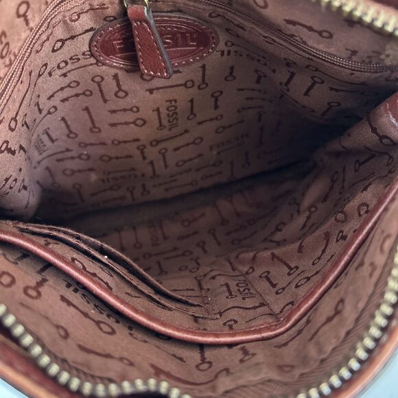 Fossil Crossbody Shoulder Purse Two‎ Tone Brown Lather Bucket Purse - Picture 7 of 15